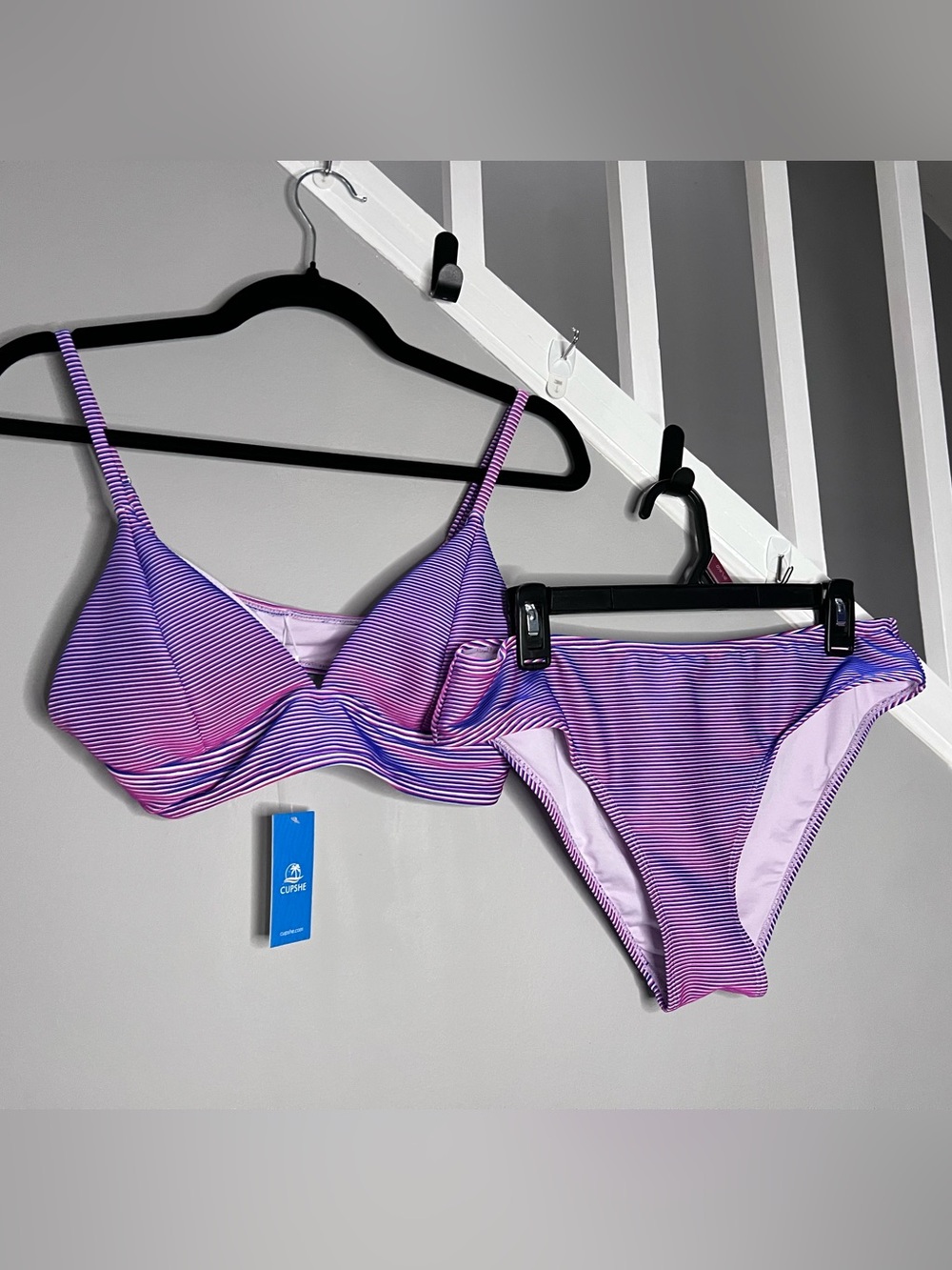0056: Cupshe Lavender and Pink Striped Bikini Set